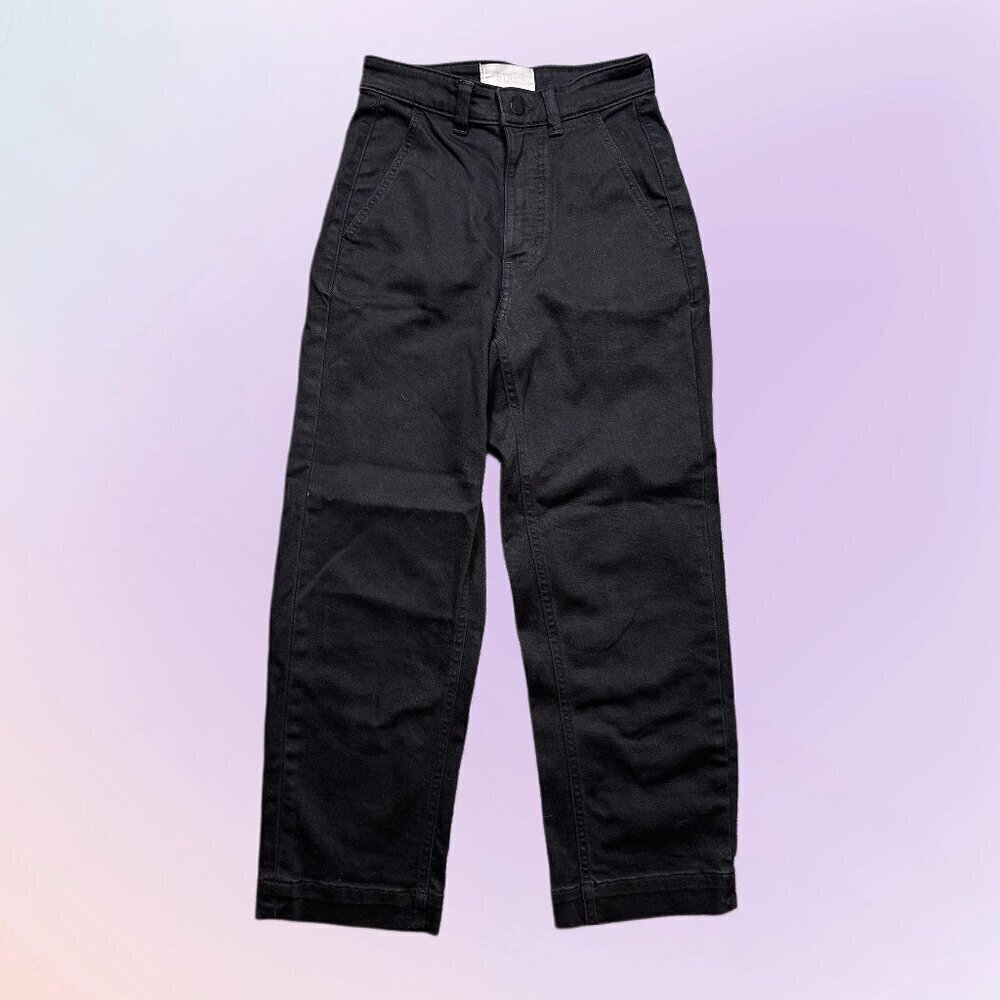 Everlane The Straight Leg Crop SHORT High Rise Canvas Cotton Black Pants Size 0